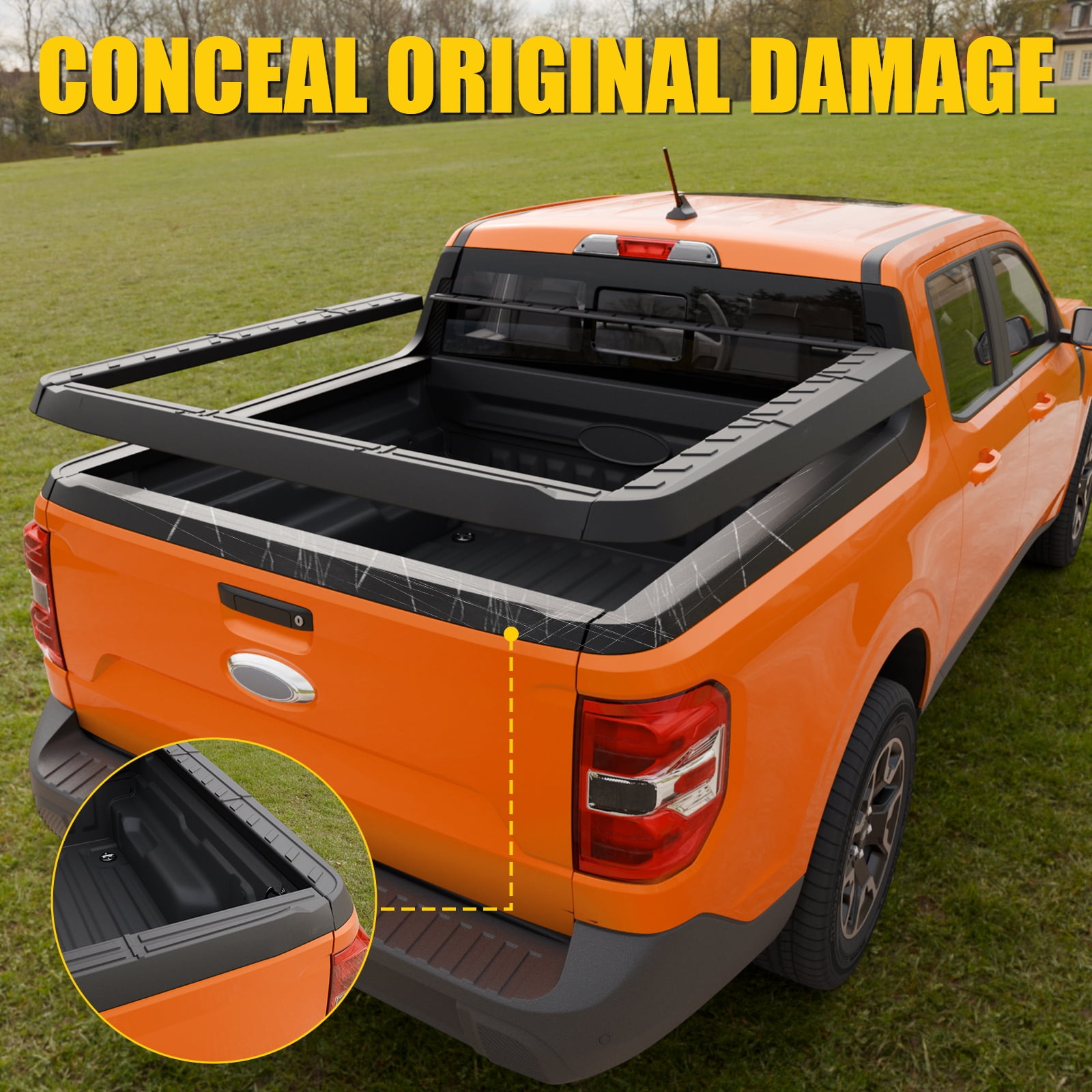 Truck Bed Cap Covers Compatible with 2022-2025 Ford Maverick Pickup Bed Front Side Rail Cap Protector Tailgate Molding Cover Protector 4PCS for 2024 Maverick Accessories