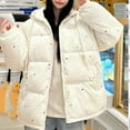 thumbnail image 4 of Women Quilted Puffer Jacket Polka Dot Print Hooded Long Sleeve Zip Up Winter Coat Warm Jackets with Pockets, 4 of 9