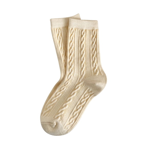 Fgnfyis Womens Autumn Winter Casual and Comfortable Wool Thickened Warm Long Tube Slouch Socks Cable Knit Cozy Socks Beige One Size