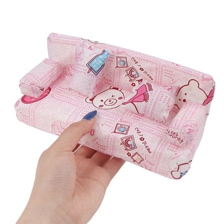 Dollhouse small Floral Fabric sofa set Furniture with 2 Pillow Doll accessories