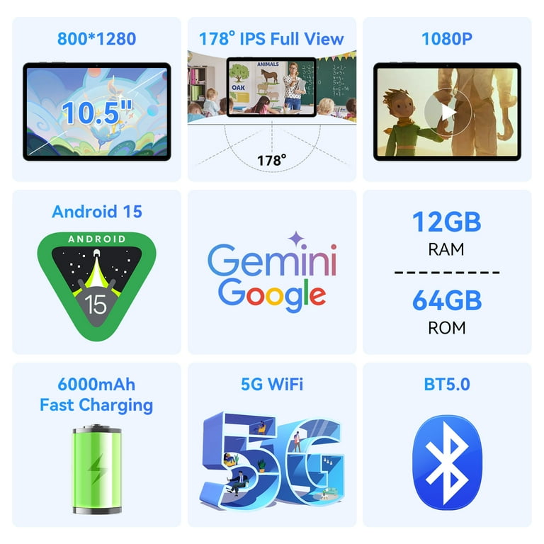 Android 15 タブレット T80 12GB+64GB+2TB拡張 Tablet 2025 Latest Android 15 Tablets T80, 10.5 inch Tablet