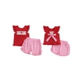 thumbnail image 2 of BemeyourBBs Toddler Baby Girl 4th of July Outfit Patriot Fourth of July Summer Independence Day Clothes American Flag Heart Embroidered Backless Flying Sleeve T shirt Tops Plaid Ruffle Shorts Set, 2 of 9