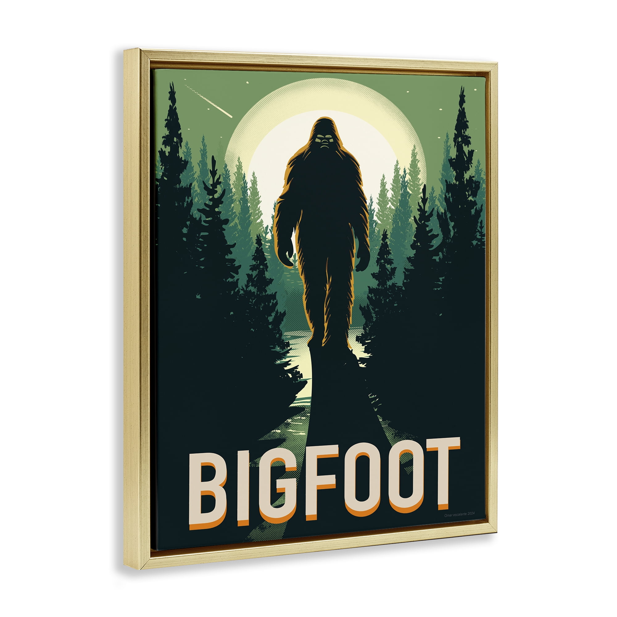Stupell Industries Cryptid In The Woods Gold Framed Floater Canvas Wall Art, design by Omar Escalante