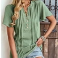 thumbnail image 2 of Plus Size Button Up Shirts for Women,Women's Summer Plus Size Casual Gradient Color Top Loose V-Neck T-Shirt Tunic Top Cotton Linen Printed Shirt Casual Short Sleeve Swim Coverup Shirt, 2 of 5