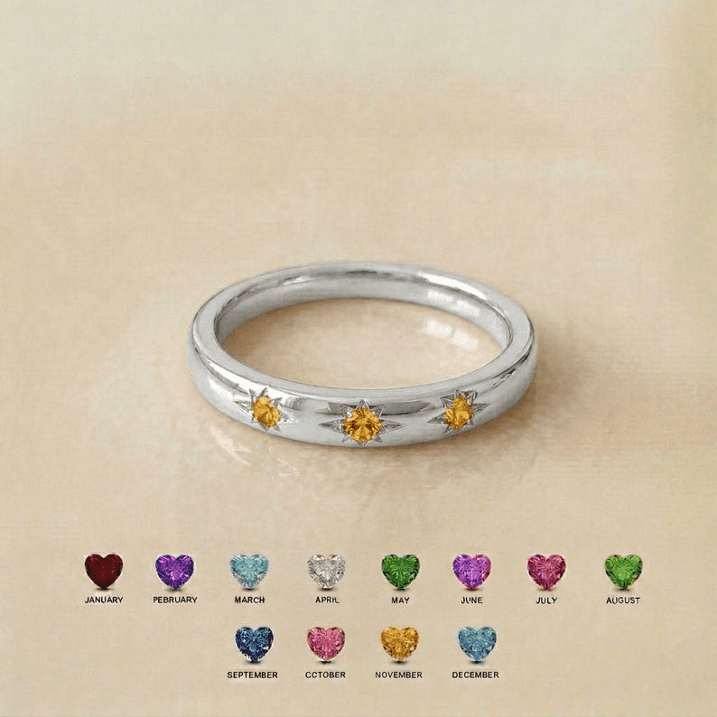 Personalized Birthstone Ring for Mama | Three Star Custom Color Mother and Daughter Birthstone Ring | Heartfelt family Jewelry