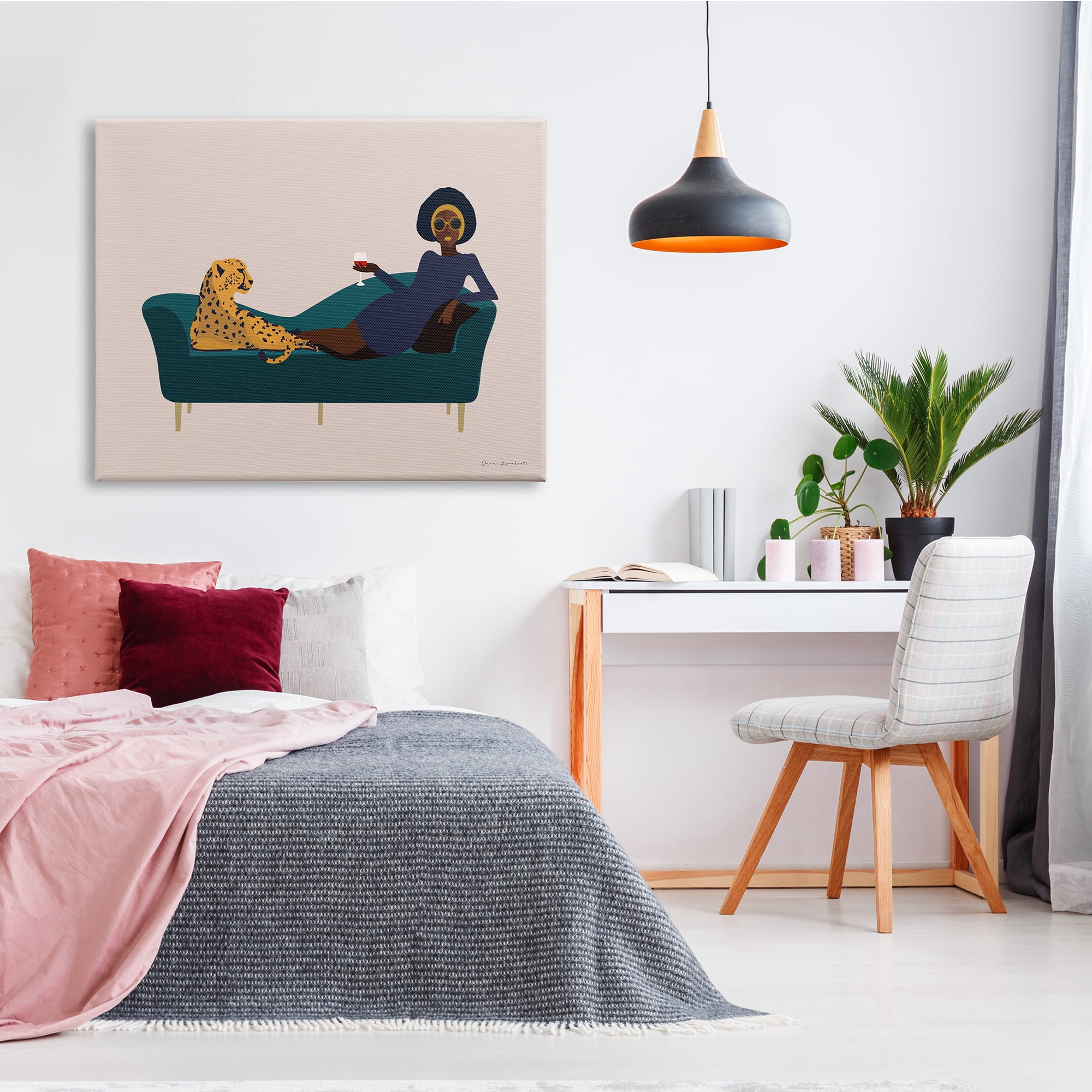 Stupell Industries Modern Fashion Female Wine Glass Cheetah Animal Couch, 48 x 36, Design by Omar Escalante