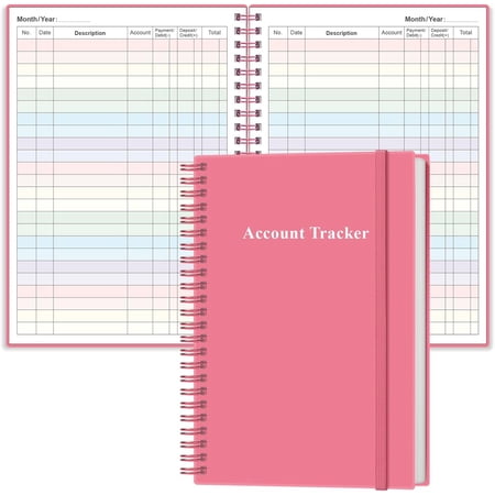 Accounting Ledger Book - Ledger Book for Small Businesses, Account Tracker Notebook for Tracking Money, Expenses, Deposits & Balance, 5.8" x 8.3", Pink