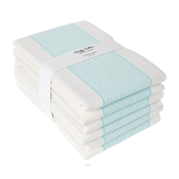Candy Cottons Stripe Kitchen Towels Decor Hanging Loop Dish Towels Boho Stripe Absorbent Festive Gift Set of 6 Pantry Kitchen Reversible 18x28 In Dish Towels|Vintage Farmhouse Style|Turquoise