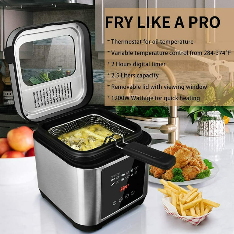 2.5 L Oil Capacity Stainless Steel Mesh Basket Electric Deep Fryer w/Odor  Filter Electric Deep Fryer with Temperature Control 2.5 L Oil Capacity