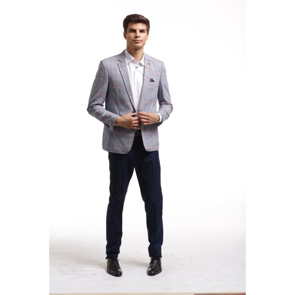 Elie Balleh Navy Wild Checkered Men's Blazers Sports Coat Jacket