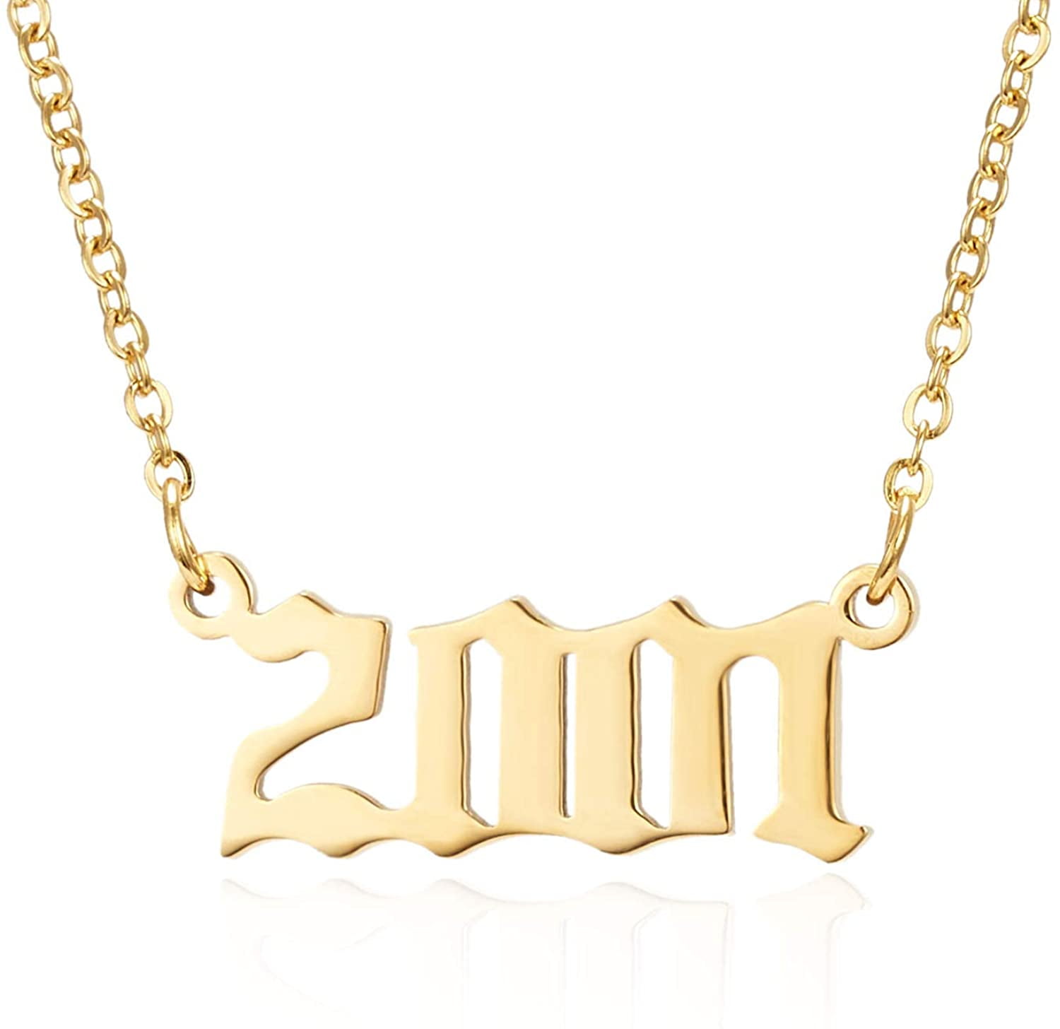 Birth Year Number Pendant Necklace Stainless Steel Gold Number Birthday