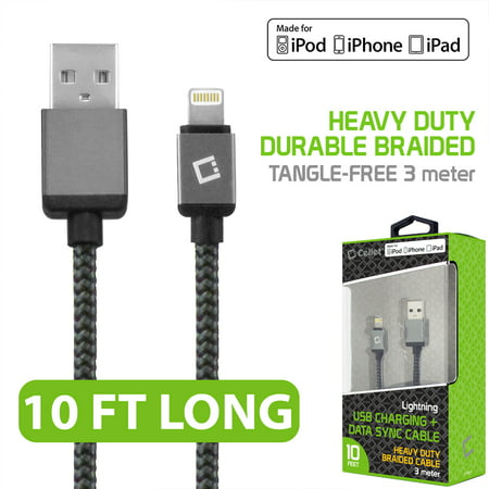 Apple MFi Certified 10 Feet Heavy-Duty Nylon-Braided Data Sync Lighting to USB Charging Cable for iPhones & iPads by