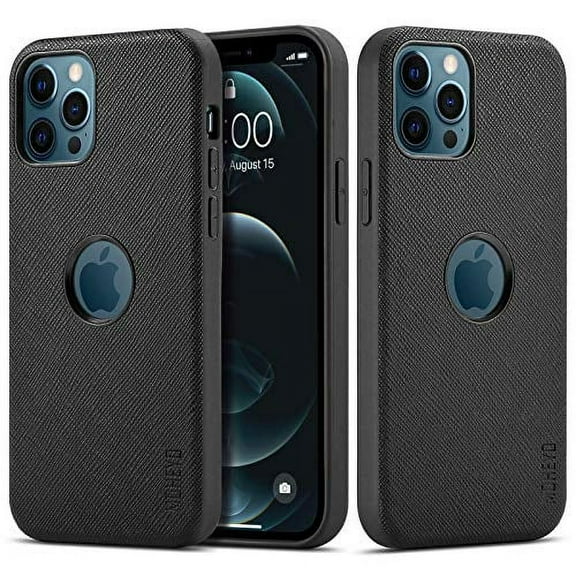 MOHEYO Slim Logo View Saffiano Leather Thin Cover Case for iPhone 12 Pro Max - Black