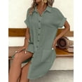 thumbnail image 3 of Zukuco Women's Dress Summer Casual Collar Button Down Short Sleeve Tunic Shirt Dress with Pockets, M, 3 of 4