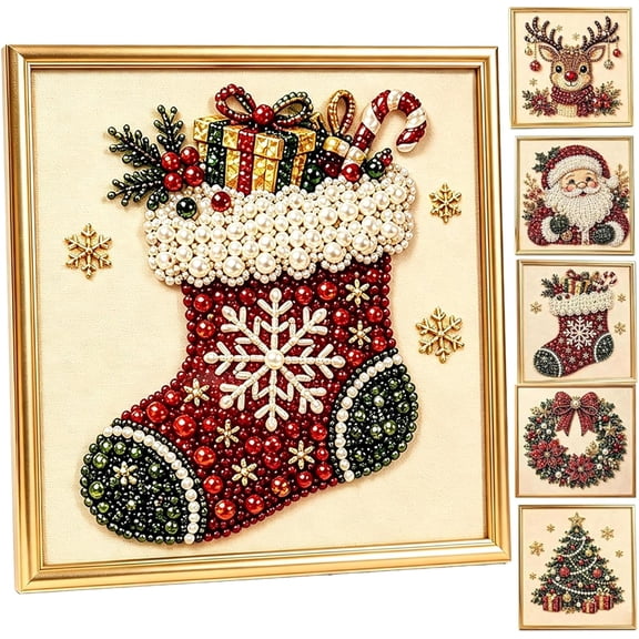 2027 DIY Christmas Pearl Diamond Painting Art Kit with Frame, 3D Pearl Art Craft Kits for Adults Beginner, Holiday Gemstone Diamond Dots Beads for Home Wall Decor, Stress Relieving