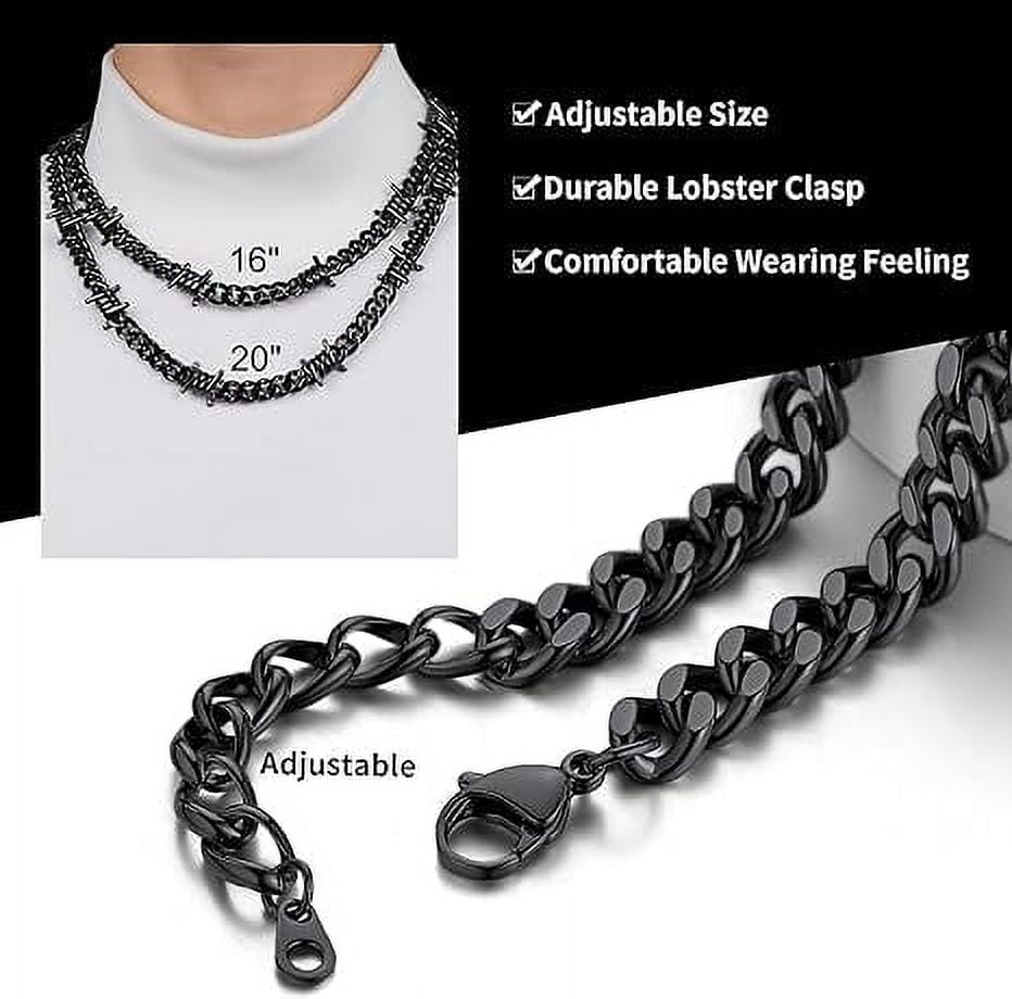 ChainsHouse Black Barbed Wire Necklaces for Men Women Punk Thorns Chain Necklace 9mm Width Chunky Chains Jewelry Gift, 16 inch