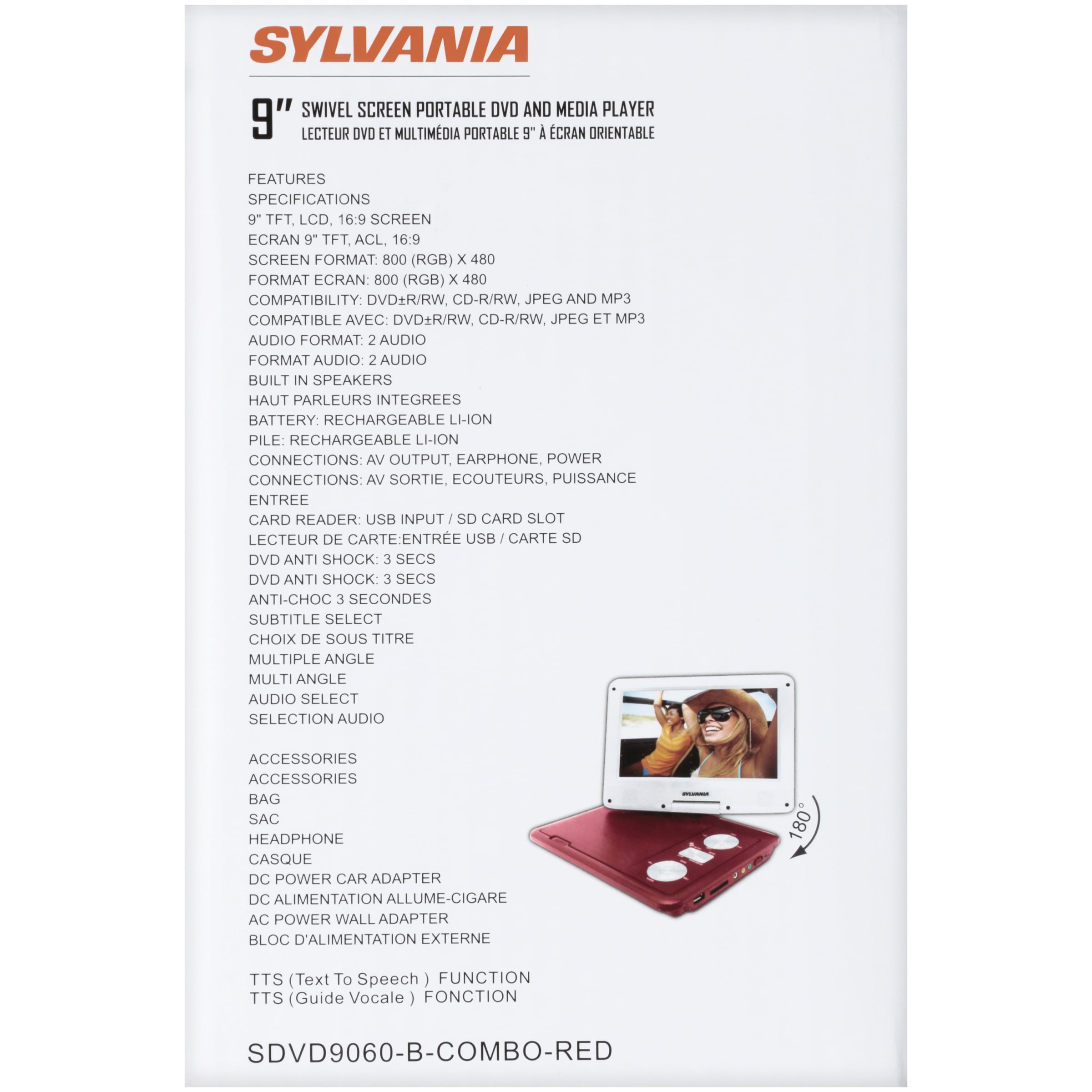 Sylvania 9" swivel screen portable dvd player with deluxe carry bag and matching headphones