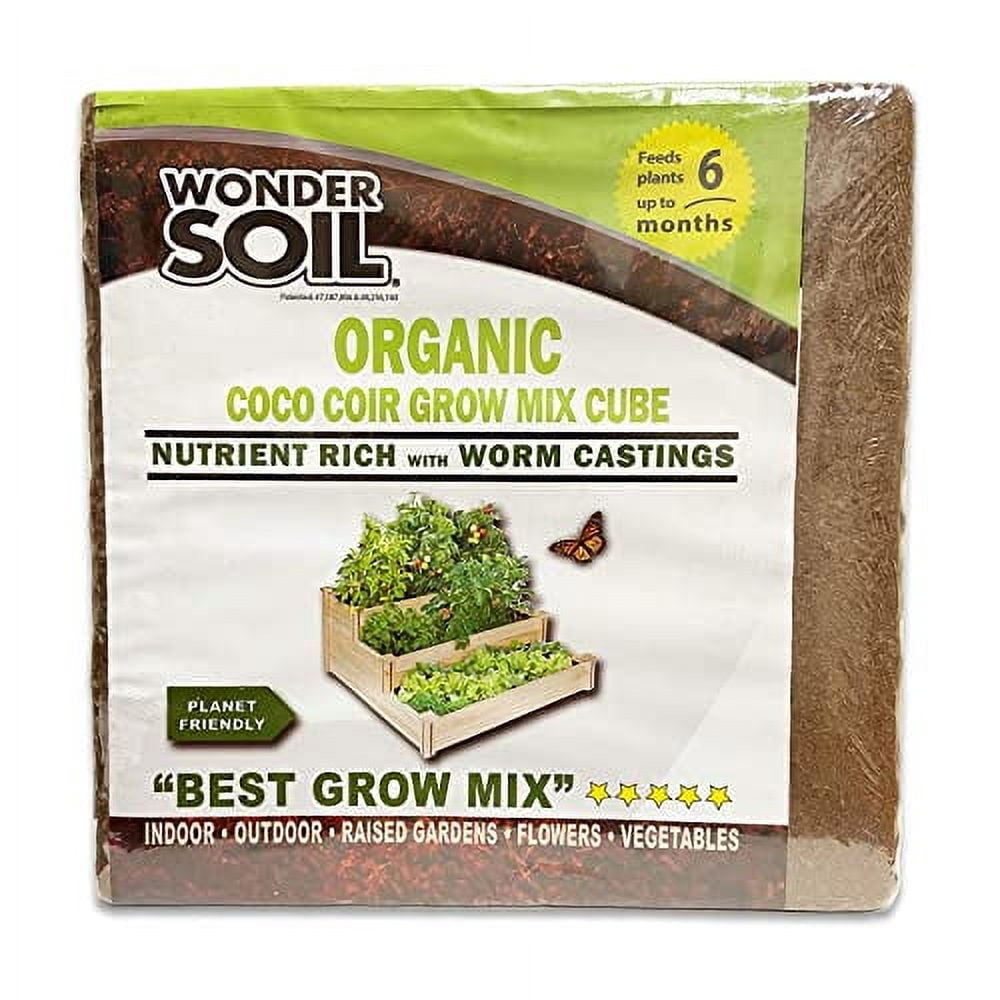 WONDER SOIL | Organic Coco Coir Brick/Block | Ready to - Compressed Coco Coir Fully Loaded with Nutrients | 10 LBS Block Expands to 2.5 Cu Ft | Incl Worm Castings & Nutrients