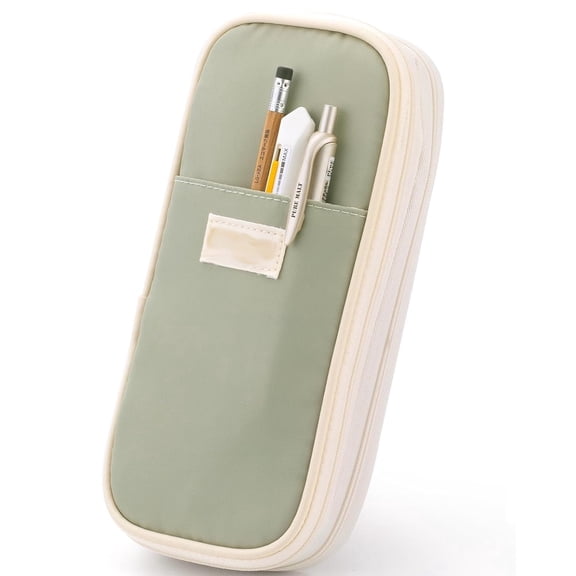 Foldable Pencil Case Zipper Big Capacity Aesthetic Cloth Pencil Pouch Compartments Stationery Organizers Pen Bag for Men & Women Office Supplies Makeup Bags-Light Green