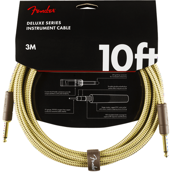 Fender Deluxe Series Instrument Cable, Straight/Straight, 10', Tweed