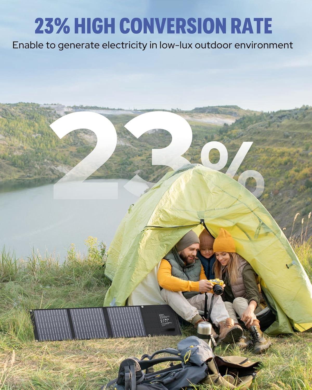 Powkey 30W Foldable Solar Panel Charger, Portable Solar Charger with QC 3.0 USB-A, USB-C & DC Output for Power Stations, Power Banks, Phones, iPads, RV, Camping & Hiking