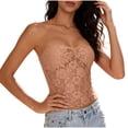 thumbnail image 2 of qolati Women Mesh Strapless Corset Top Y2k Floral Lace Tube Top Fashion See Through Going Out Bandeau Bustier Bralettes,Pink,XL, 2 of 9