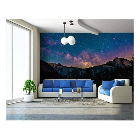 wall26 - Colorful Nebula on Starry Night Sky Over Mountain - Removable Wall Mural | Self-Adhesive Large Wallpaper - 100x144 inches