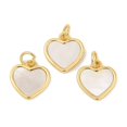 thumbnail image 1 of Brass Pave Natural White Shell Heart Charms with Jump Rings Real 18K Gold Plated 12.5x12x2mm Hole: 3mm, 1 of 3