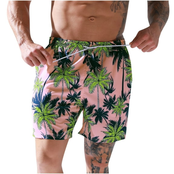 asdoklhq Swim Trunks for Men,Men's Quick-drying Breathable Beach Pants Large Size Casual Loose Five Points Shorts Printed Large Pants