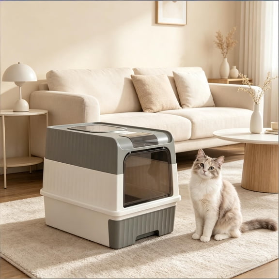 Compact Cat Litter Box, Fully Enclosed Pet Litter Box