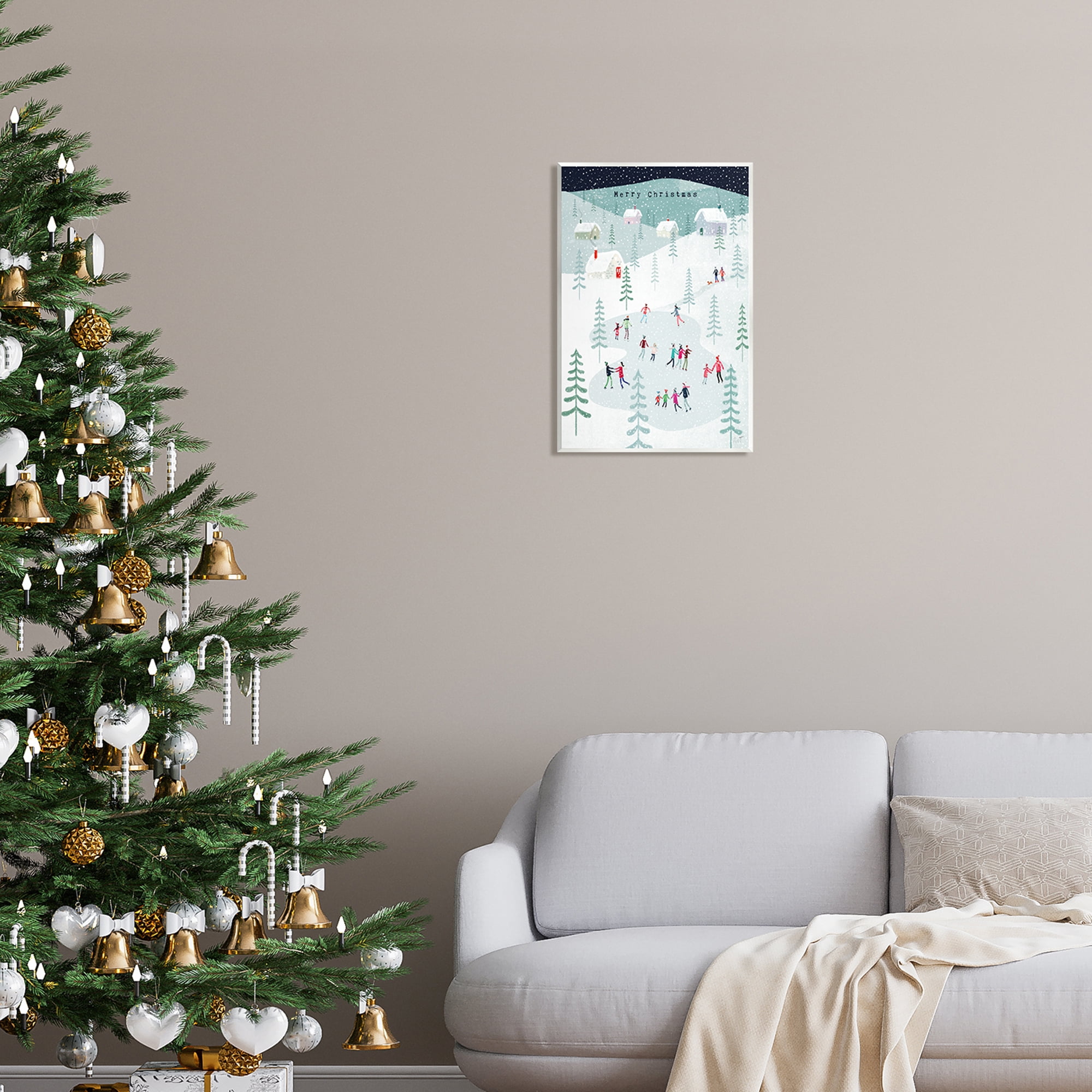 Stupell Industries Merry Christmas Winter Ice Skating Holiday Painting Unframed Art Print Wall Art
