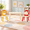 Natural Wood + Yellow + Red, variant on 3 Piece Kids Table and Chair Set , Toddler Wood Table with 2 Chairs Set Cartoon Animals, Bear & Tiger