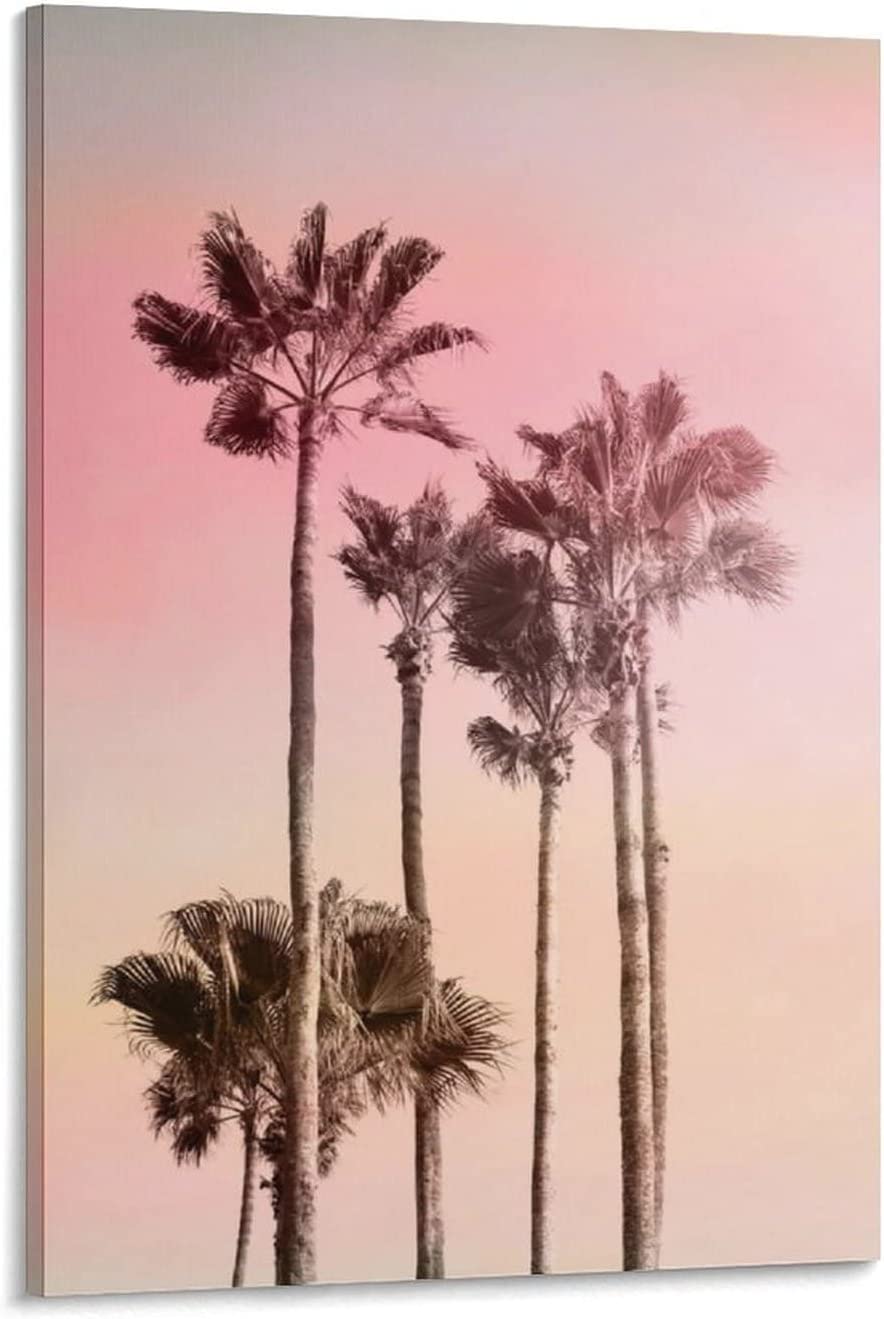 Posters Pink Sunset Painting Palm Tree Aesthetic Wall Art Summer Landscape Wall Art Canvas