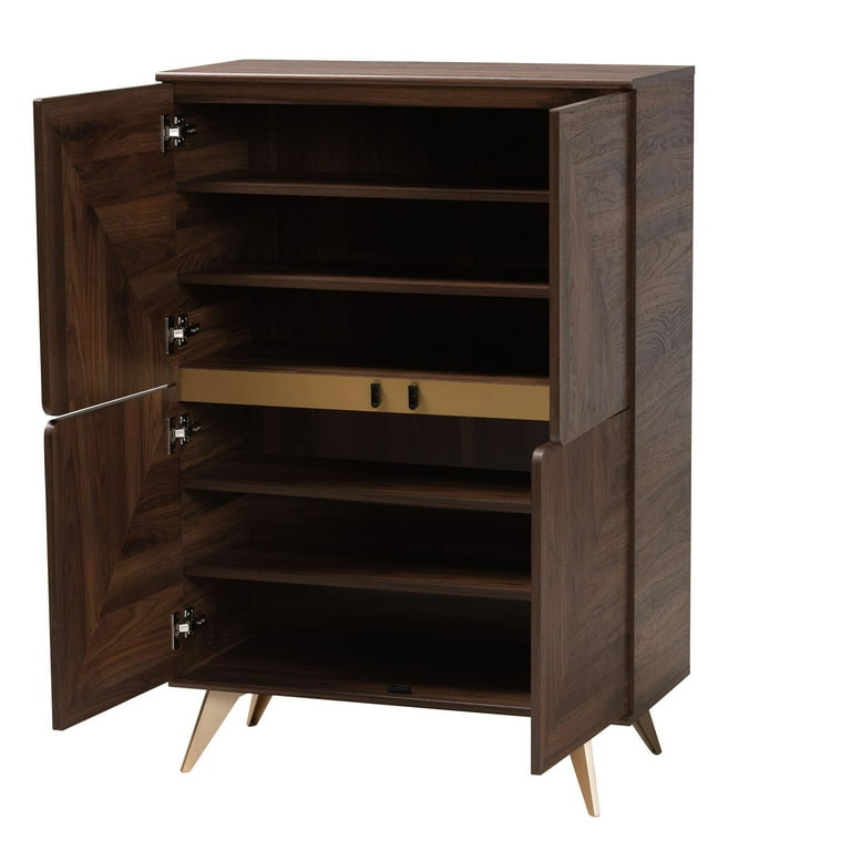 Baxton Studio Mid-Century Modern Shoe Cabinet, Brown, 83.8 Baxton Studio Mid-Century Modern Shoe Cabinet, Brown, 83.8