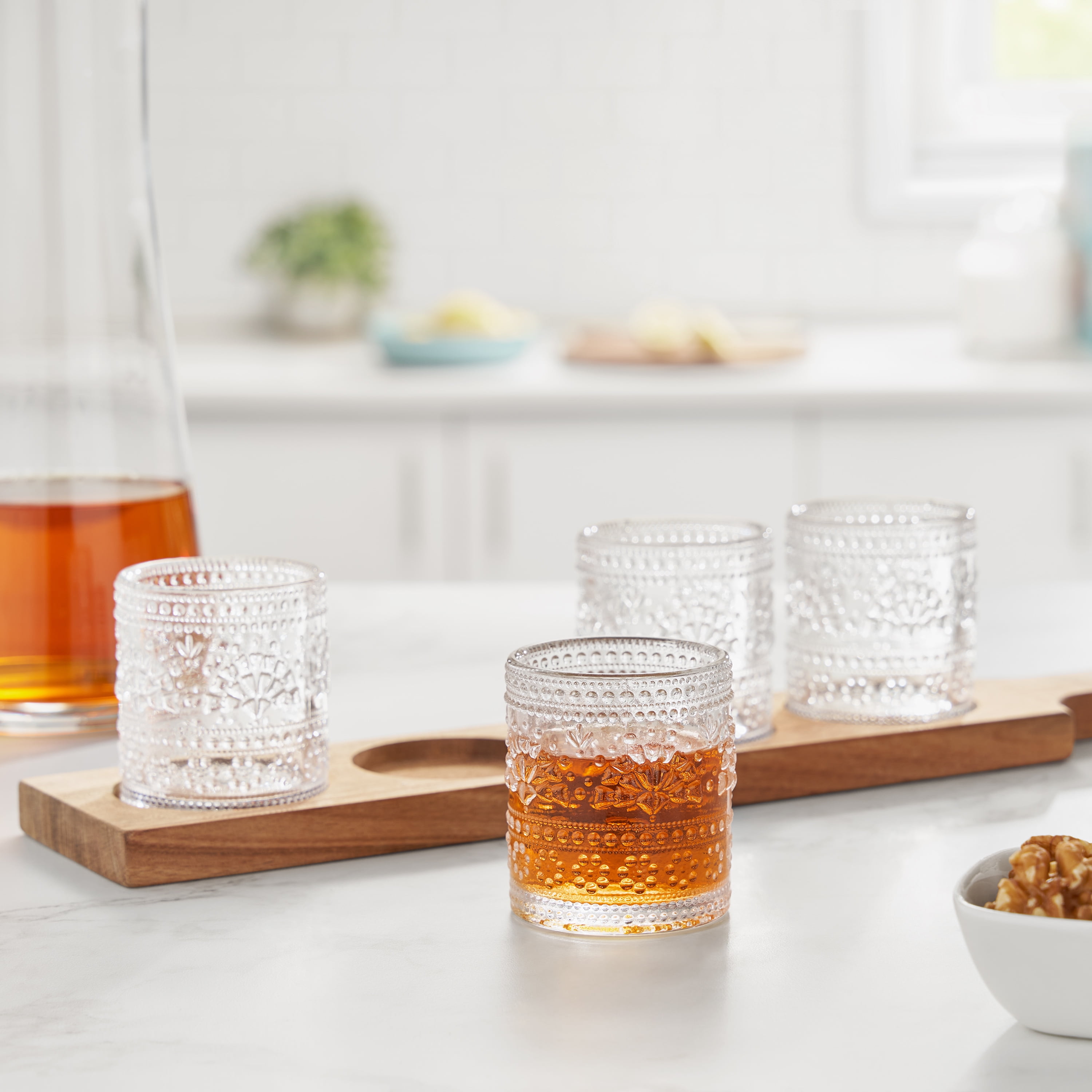 The Pioneer Woman Glass 3-Ounce Shot Glass Flight Board, Clear, Set of 4