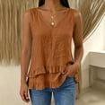 thumbnail image 3 of cocolona Summer Linen Tank Tops for Womens V Neck Sleeveless Asymmetrical Ruffle Hem Shirts Trendy Casual Solid Color Blouses, 3 of 5