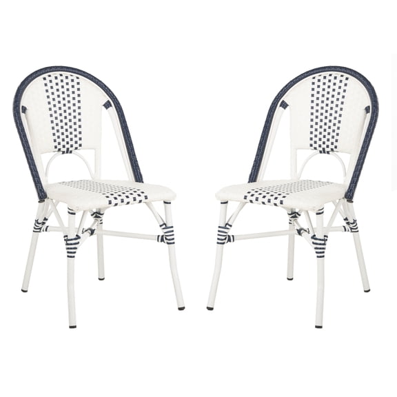 SAFAVIEH Zoya Outdoor Patio Stackable Chair, Navy/White, Set of 2