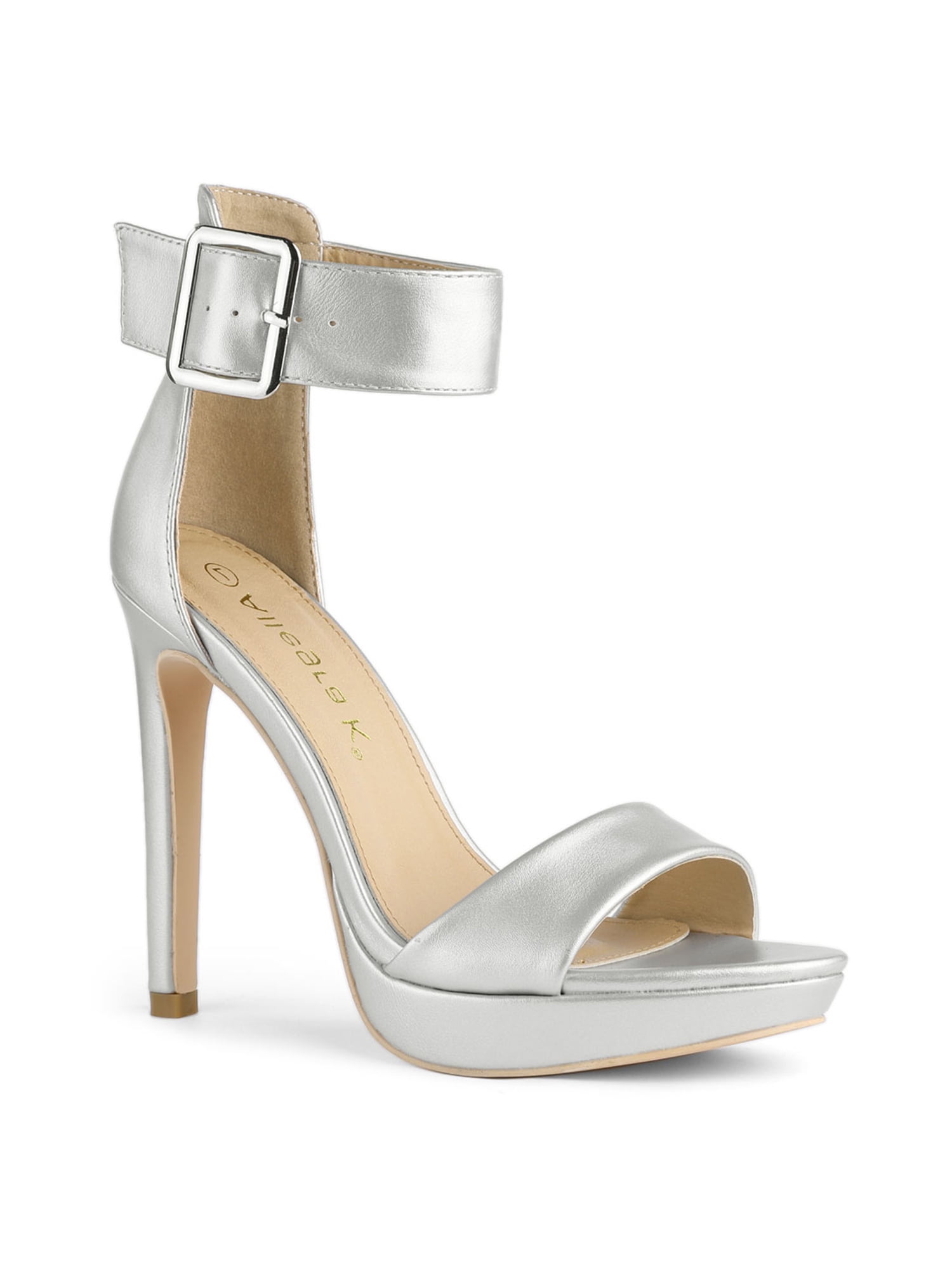 Allegra K Women's Platform Strap Stiletto High Heel Sandals Silver 6