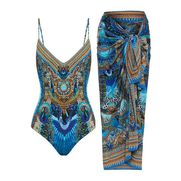 Pisexur Womens One Piece Swimsuit Vintage Ruffle V Neck Floral Print Bathing Suits Monokini Beachwear