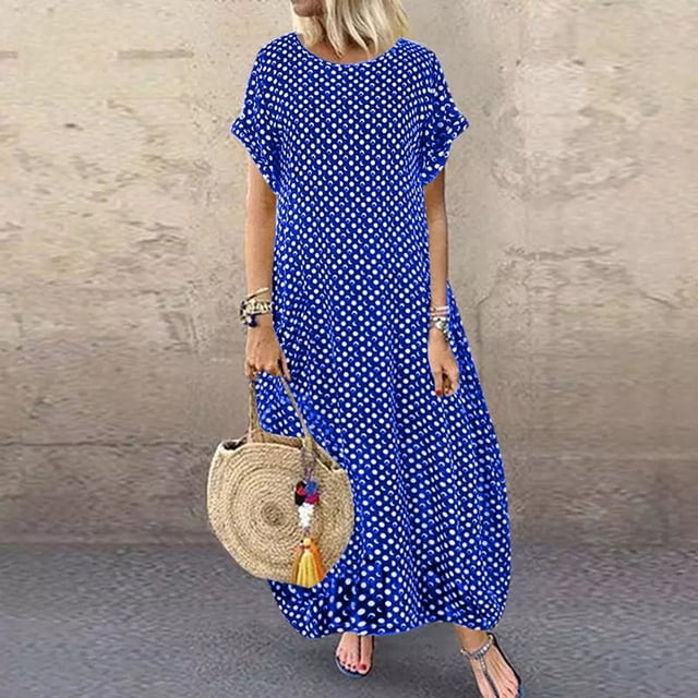 EIMELI Robe Décontractée pour Femmes Robe Décontractée pour Femmes à Pois Manches Courtes Col Rond Robe Maxi Vêtements pour Femmes G Noir