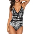thumbnail image 1 of Abstract Black And White Block Box Pattern One Piece Swimsuit Women Ruffle Monokini Shoulder Swimsuit Bathing Suit Swim Wear, 1 of 5