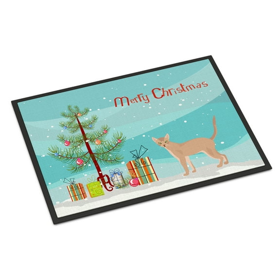Carolines Treasures CK4546JMAT 24 x 36 in. Fawn Abyssinian Cat Merry Christmas Indoor or Outdoor Mat