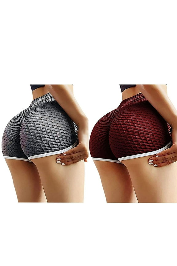 2pc Women's Workout Shorts Scrunch Booty Yoga Pants Running Compression Exercise Middle Waist Butt Lifting Leggings