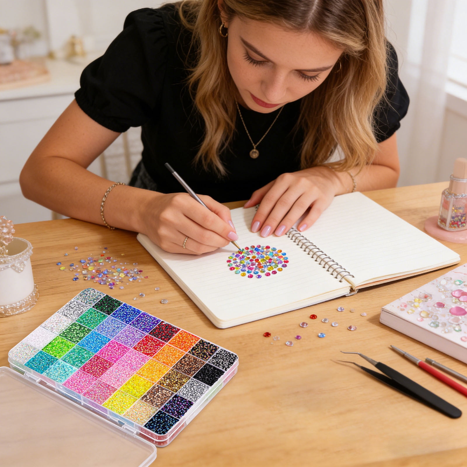 40-Grid Sparkling Resin Diamond Art Kit 40000Pcs Colorful Rhinestone Gem Painting Set with Glue Pen & Tweezers DIY Craft for Adults