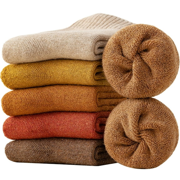 Mutmorningal 6 Pairs Women’s Winter Warm Striped Medium Tube Thermal Casual Socks for Cold Weather