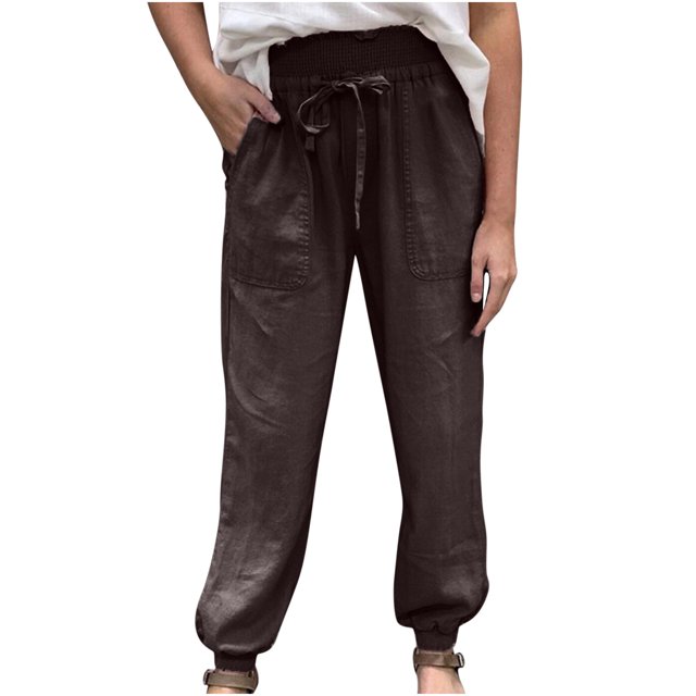 Mujeres Casual Color Sólido Bolsillos Vendaje Cintura Elástica Cómodos Pantalones Harén Odeerbi ODB-6