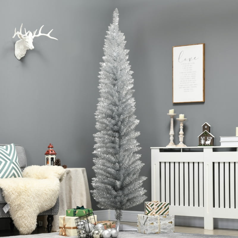 Alvantor Christmas Tree Unlit Pencil with 499 Tips, Slim Holiday Decor 21.75"x21.75"x84" 7ft Silver