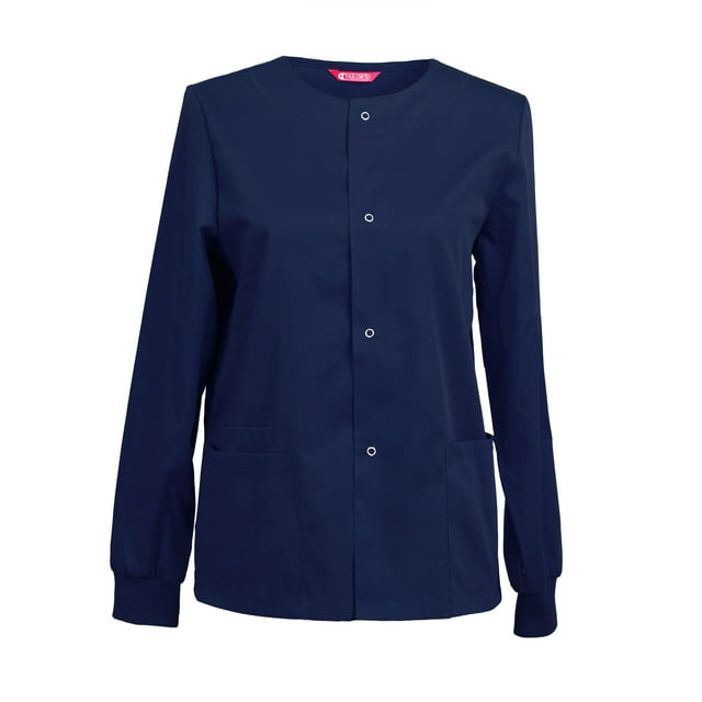 Womens Scrub Jacket Workwear Snap Front Warm-up Scrubs Jacket
