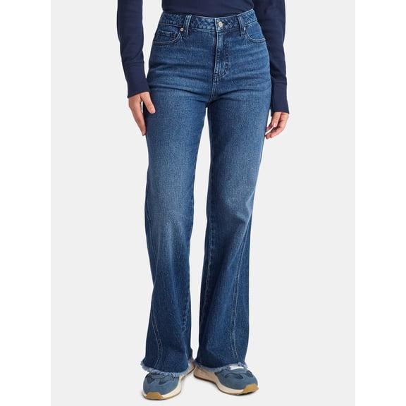 Time and Tru Women's High Rise Flare Jeans With Side Seam Details, 32" Inseam, Sizes 0-20
