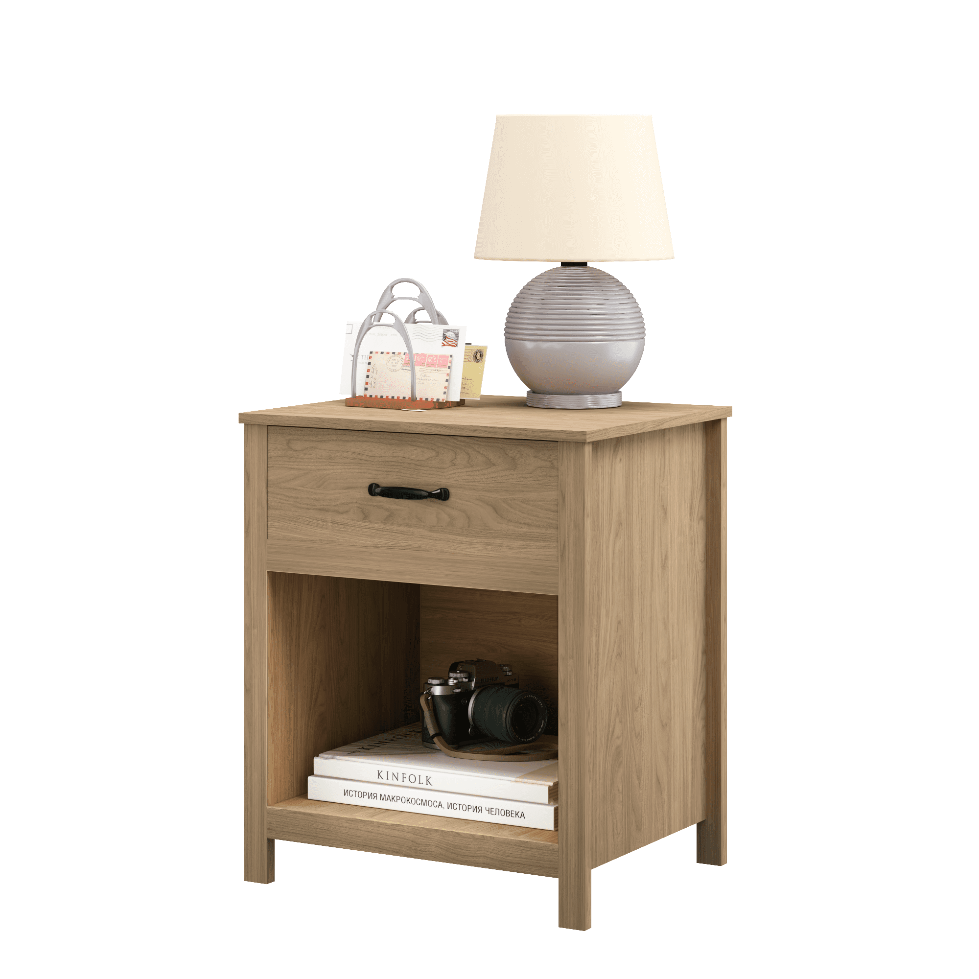 Nightstands, Bedside Tables, Wood Nightstand with One Drawer and Open Shelf, Modern Minimalist Design, Engineered Wood Construction, Compact Size for Bedroom Living Room Apartment, Brown